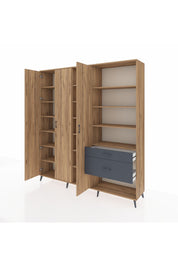 Hyperion Dolap 16 Raflı 2 Çekmeceli 3 Kapaklı 220x44x243 Çam-Çam/Antrasit