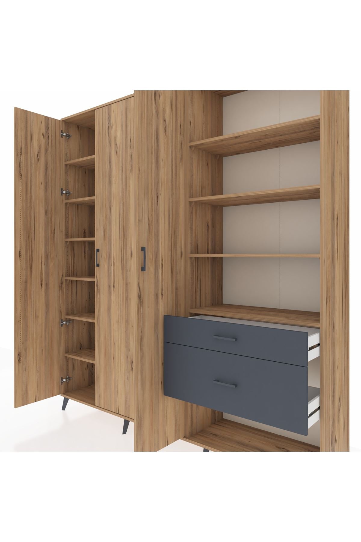 Hyperion Dolap 16 Raflı 2 Çekmeceli 3 Kapaklı 220x44x243 Çam-Çam/Antrasit