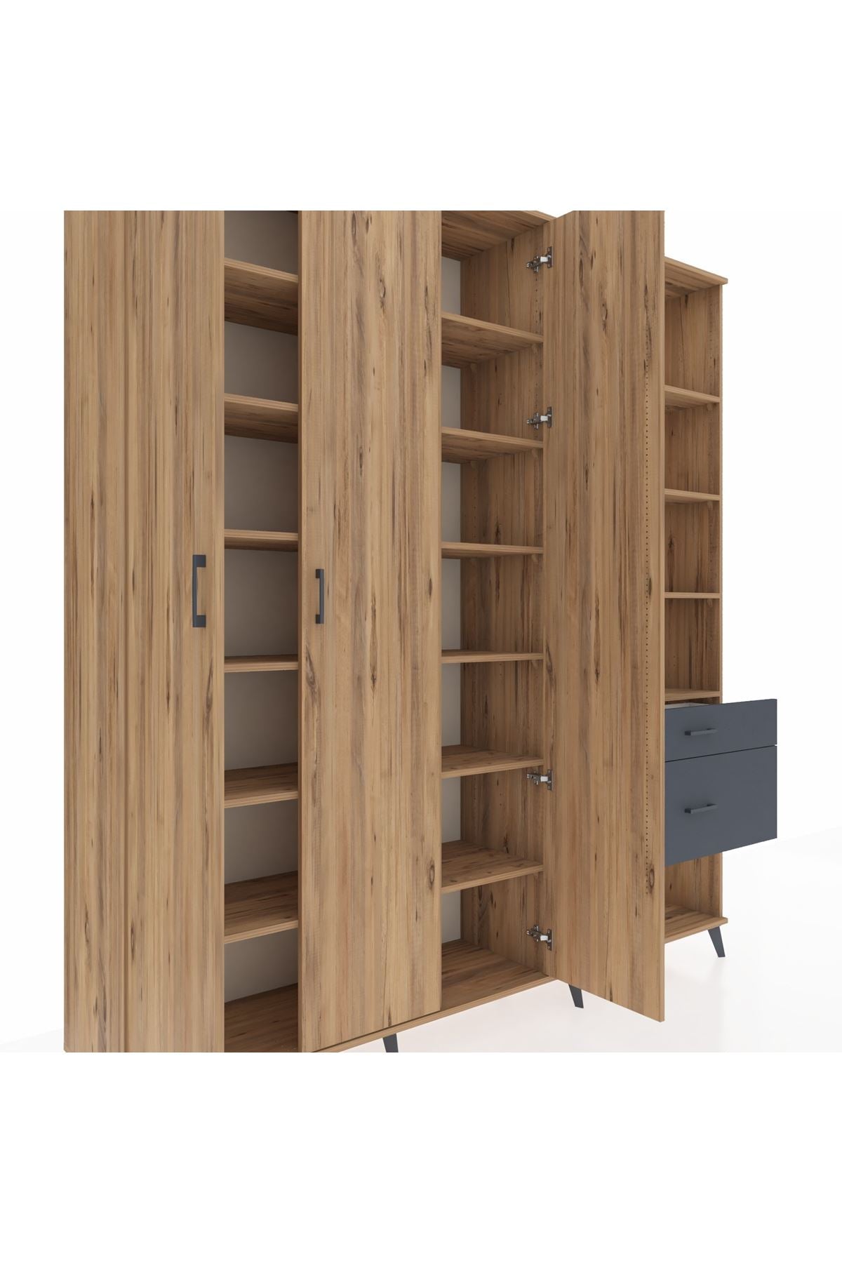 Hyperion Dolap 16 Raflı 2 Çekmeceli 3 Kapaklı 220x44x243 Çam-Çam/Antrasit