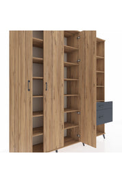 Hyperion Dolap 16 Raflı 2 Çekmeceli 3 Kapaklı 220x44x243 Çam-Çam/Antrasit