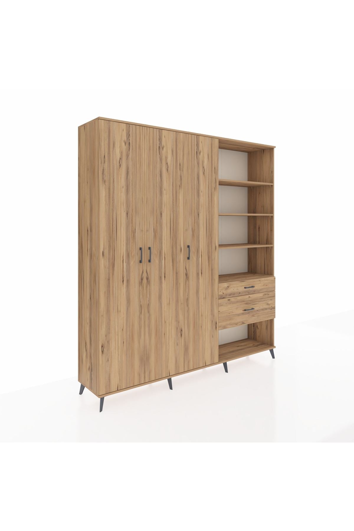 Hyperion Dolap 16 Raflı 2 Çekmeceli 3 Kapaklı 220x44x243 Çam-Çam/Çam