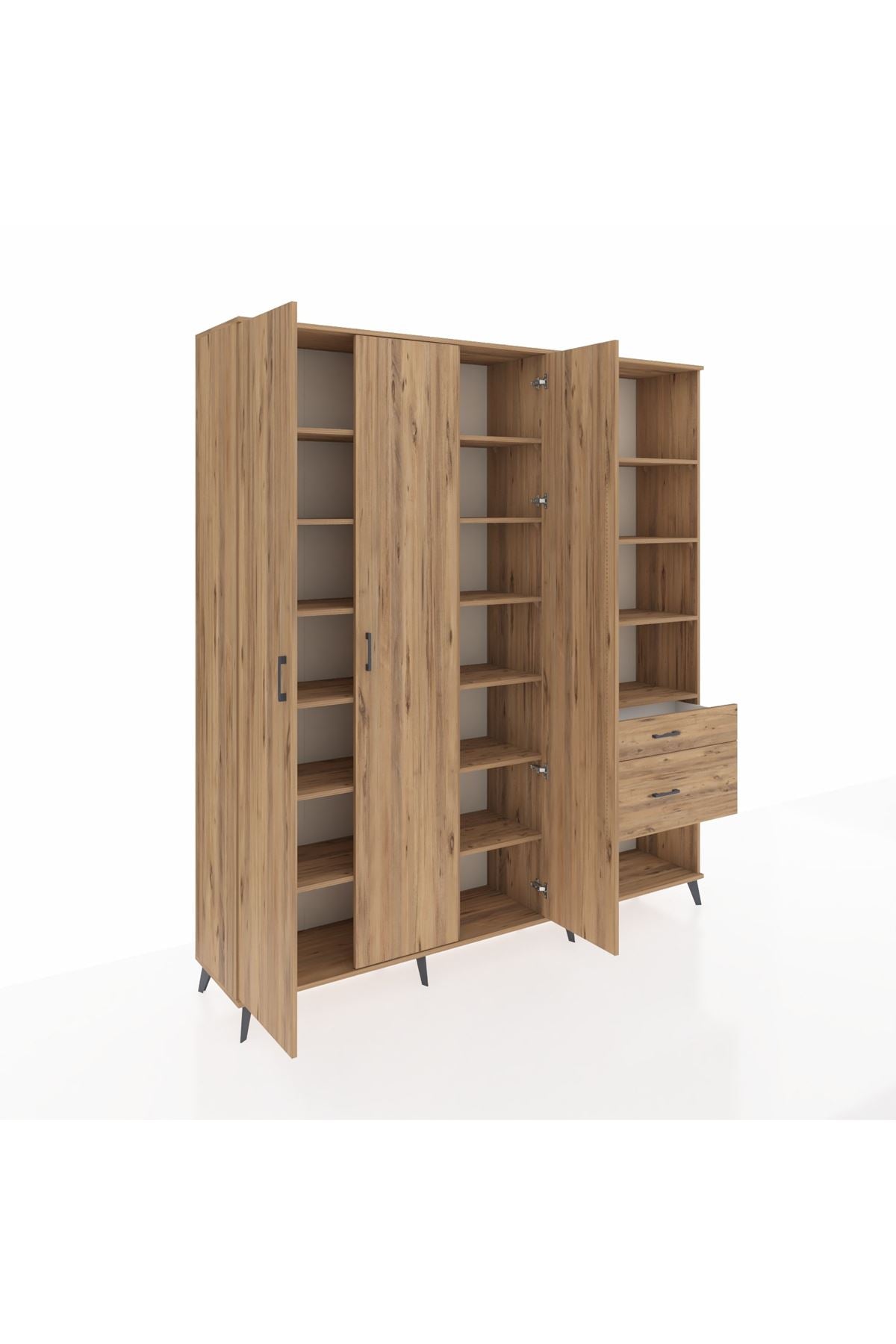 Hyperion Dolap 16 Raflı 2 Çekmeceli 3 Kapaklı 220x44x243 Çam-Çam/Çam