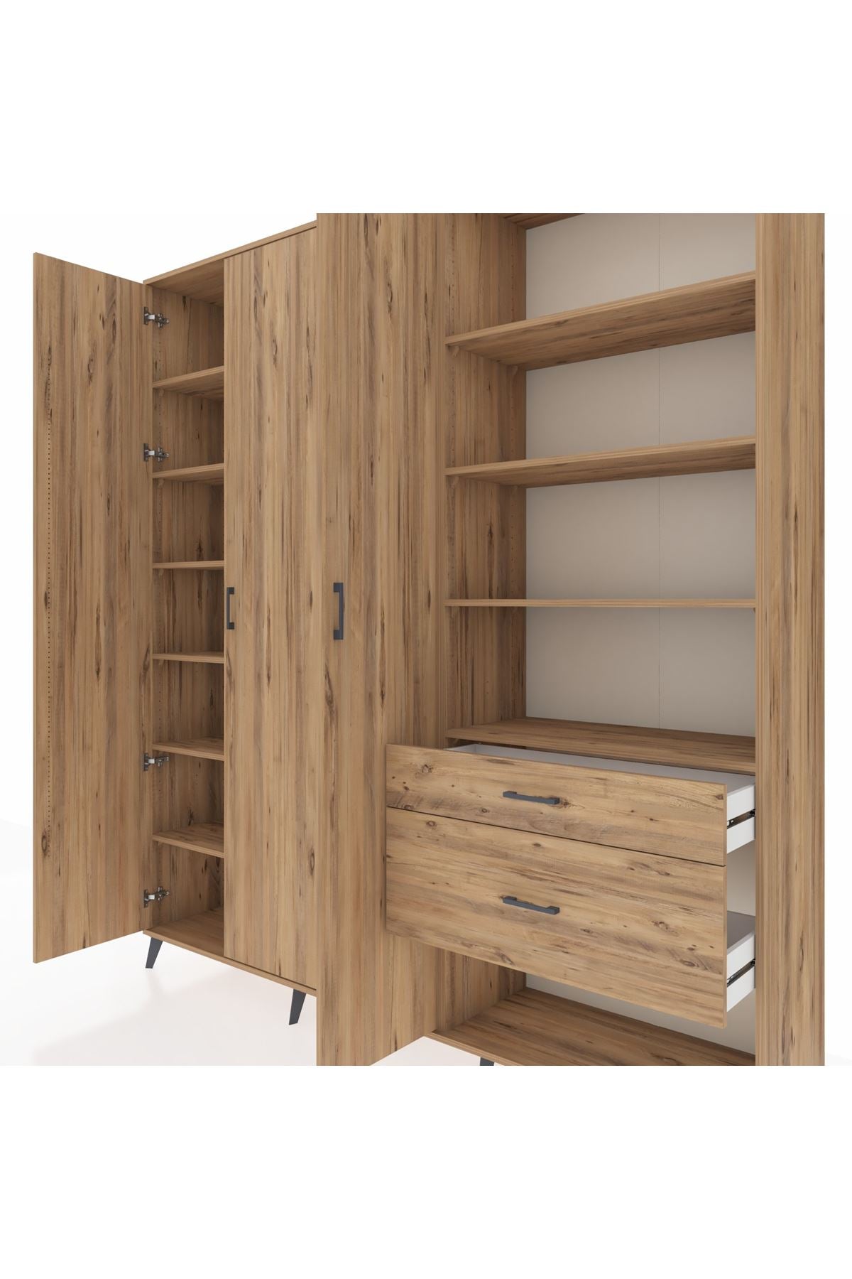 Hyperion Dolap 16 Raflı 2 Çekmeceli 3 Kapaklı 220x44x243 Çam-Çam/Çam