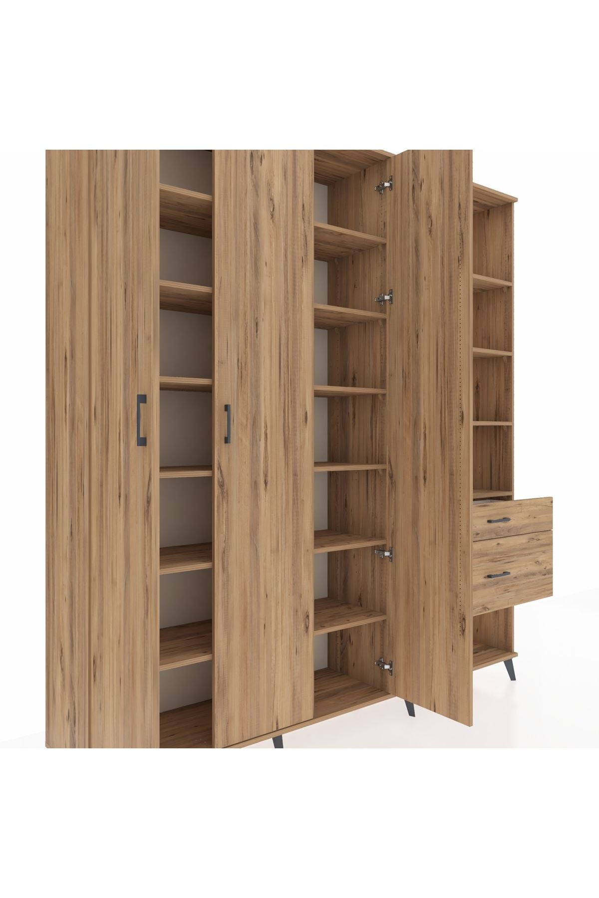 Hyperion Dolap 16 Raflı 2 Çekmeceli 3 Kapaklı 220x44x243 Çam-Çam/Çam