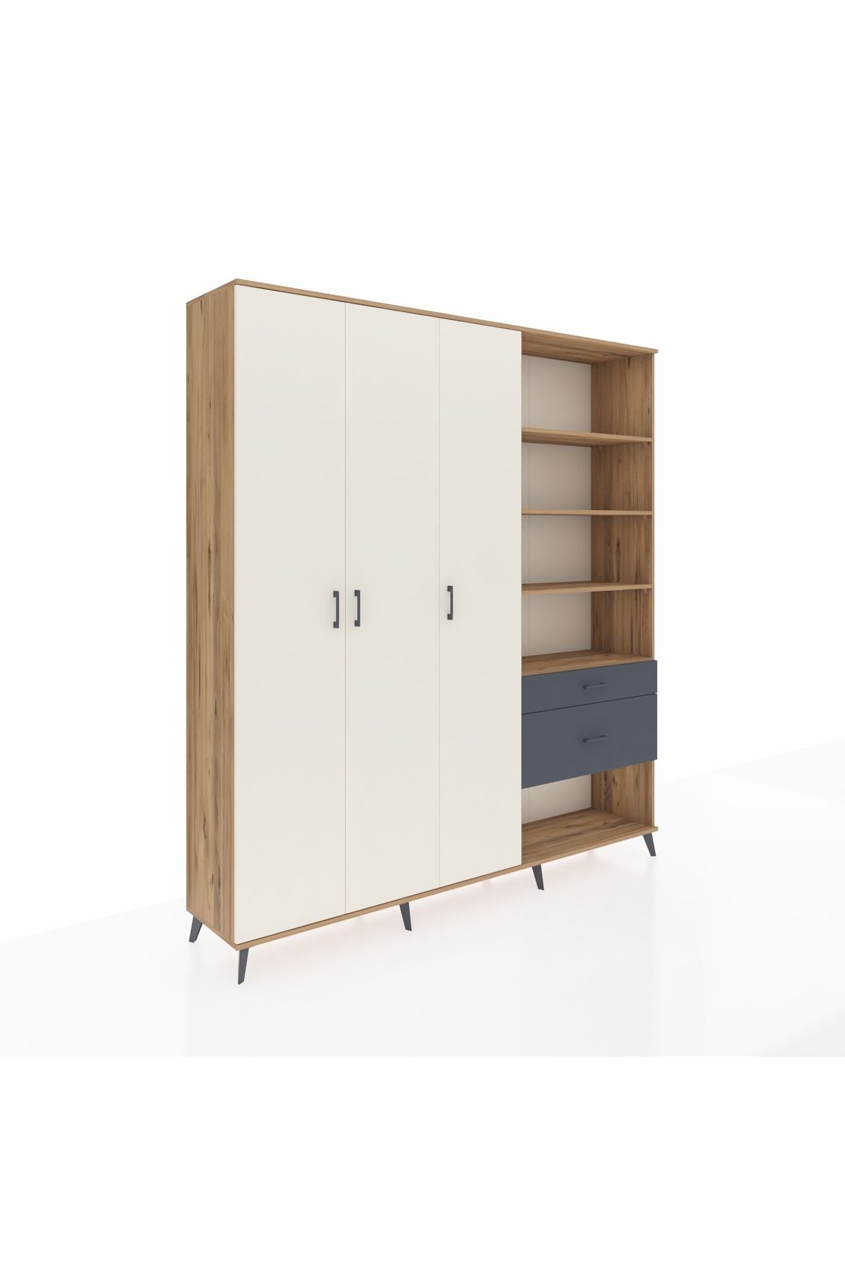 Hyperion Dolap 16 Raflı 2 Çekmeceli 3 Kapaklı 220x44x243 Çam-Aytaşı/Antrasit