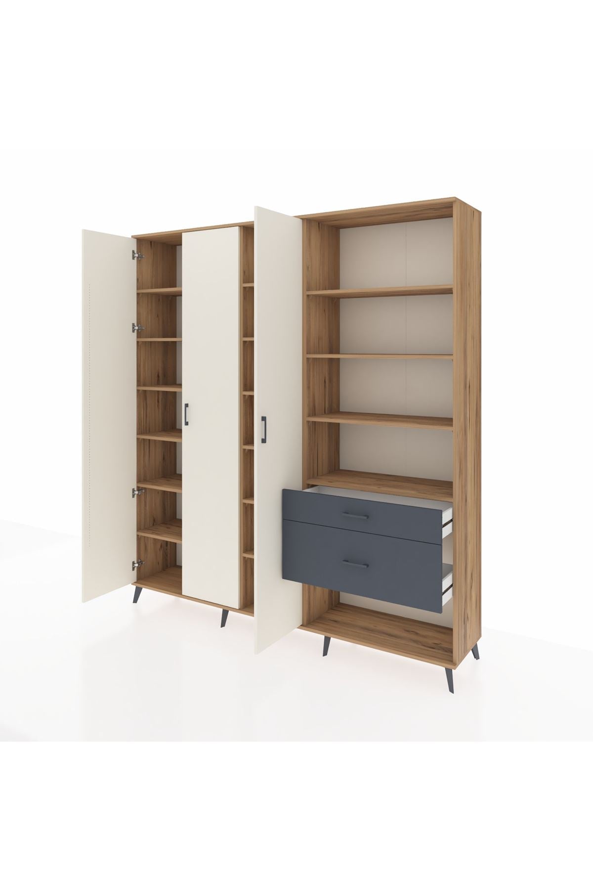 Hyperion Dolap 16 Raflı 2 Çekmeceli 3 Kapaklı 220x44x243 Çam-Aytaşı/Antrasit