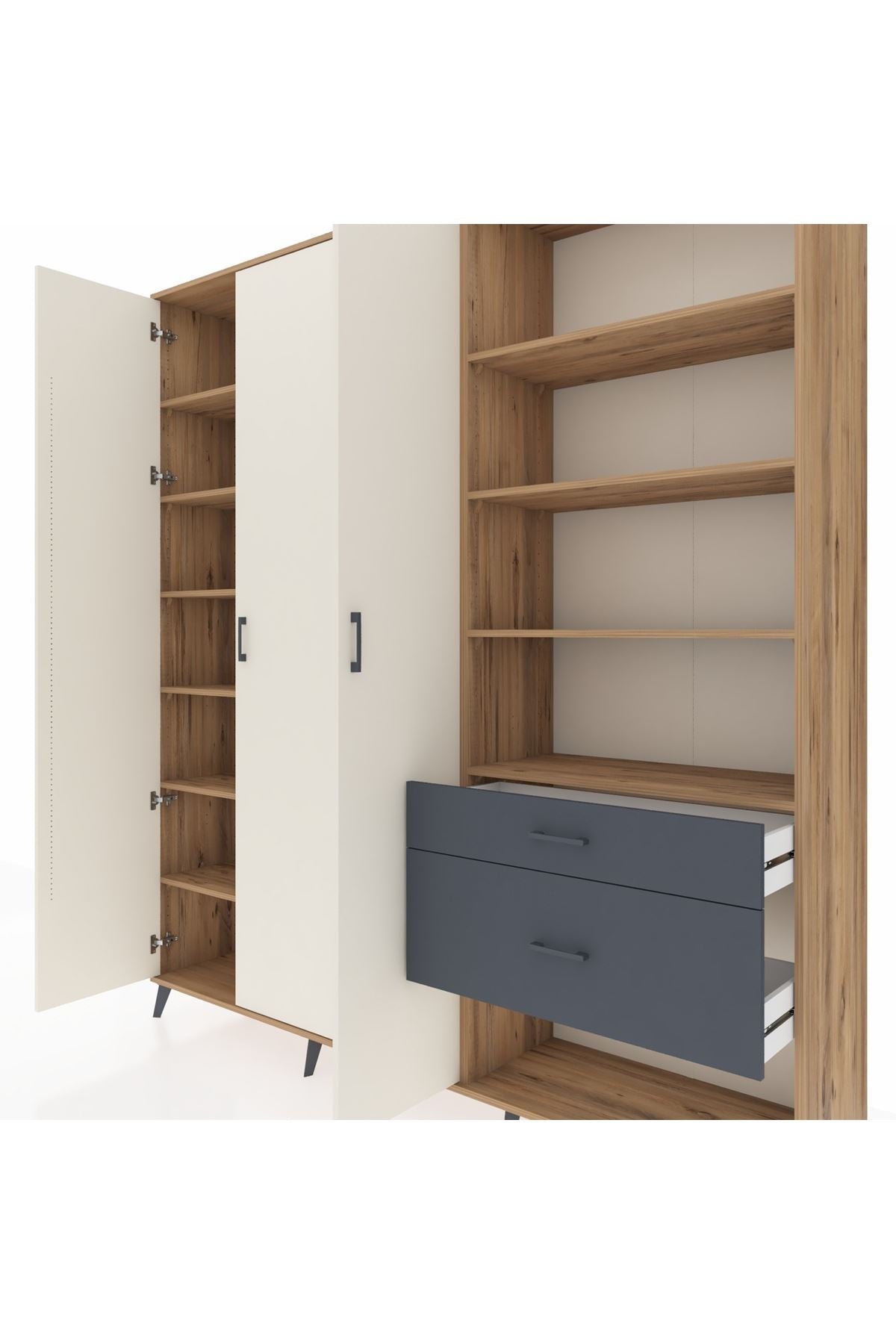 Hyperion Dolap 16 Raflı 2 Çekmeceli 3 Kapaklı 220x44x243 Çam-Aytaşı/Antrasit