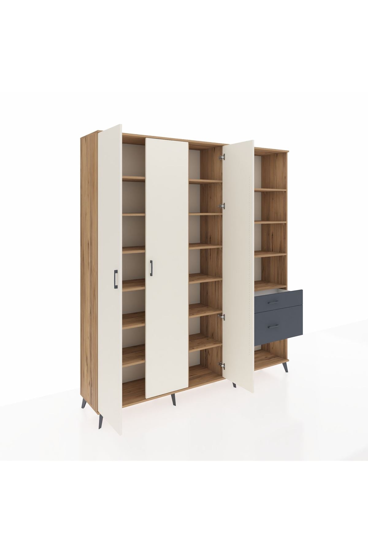 Hyperion Dolap 16 Raflı 2 Çekmeceli 3 Kapaklı 220x44x243 Çam-Aytaşı/Antrasit