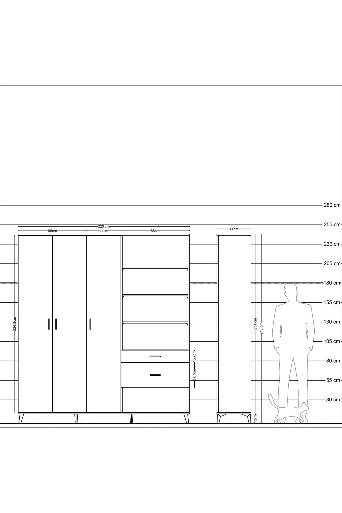 Hyperion Dolap 16 Raflı 2 Çekmeceli 3 Kapaklı 220x44x243 - S553M067V23B