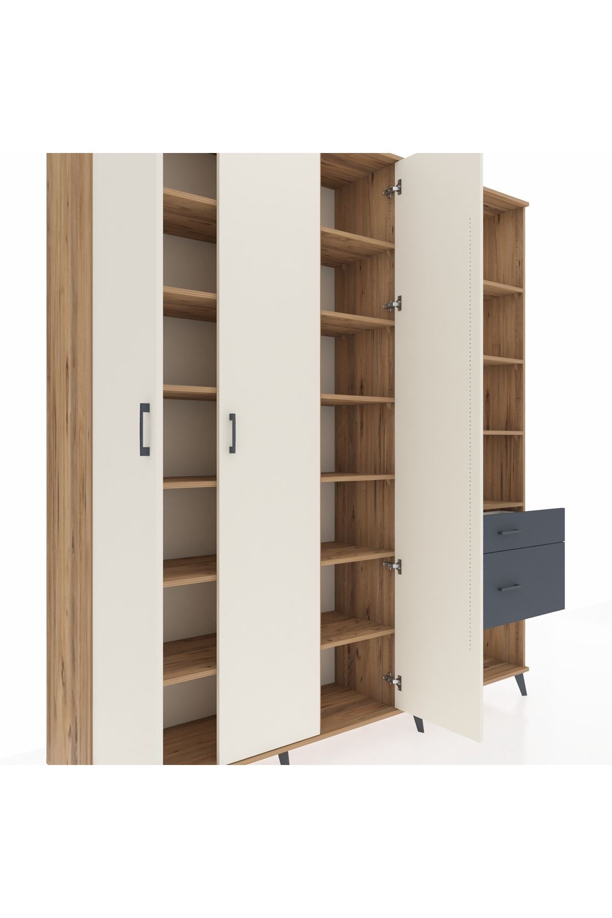 Hyperion Dolap 16 Raflı 2 Çekmeceli 3 Kapaklı 220x44x243 Çam-Aytaşı/Antrasit