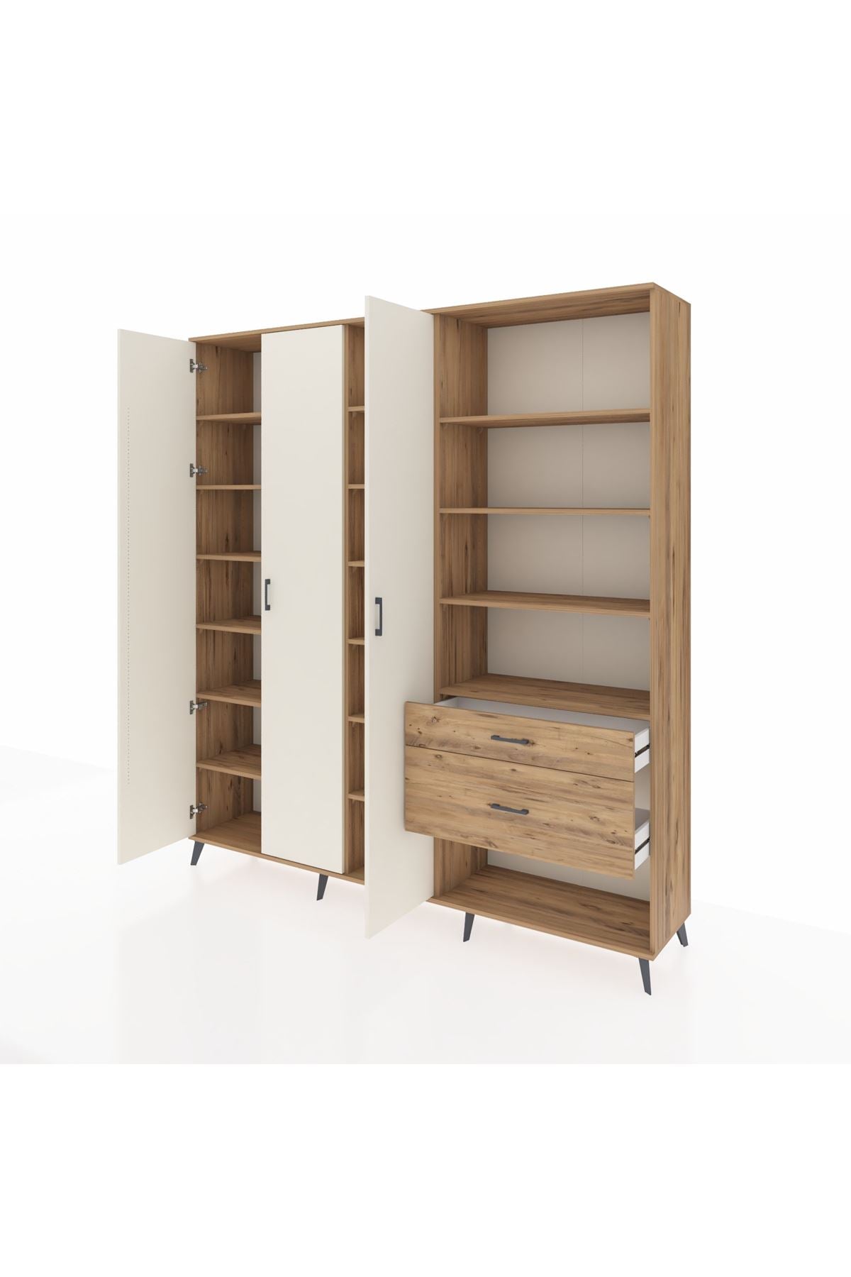 Hyperion Dolap 16 Raflı 2 Çekmeceli 3 Kapaklı 220x44x243 Çam-Aytaşı/Çam