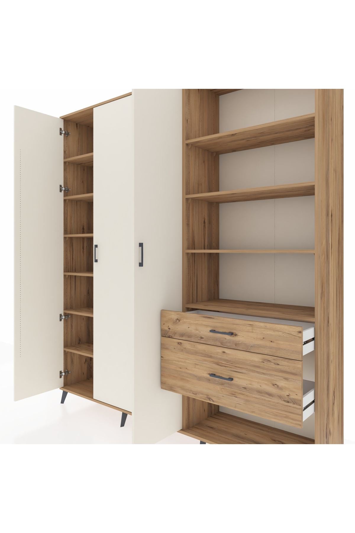 Hyperion Dolap 16 Raflı 2 Çekmeceli 3 Kapaklı 220x44x243 Çam-Aytaşı/Çam