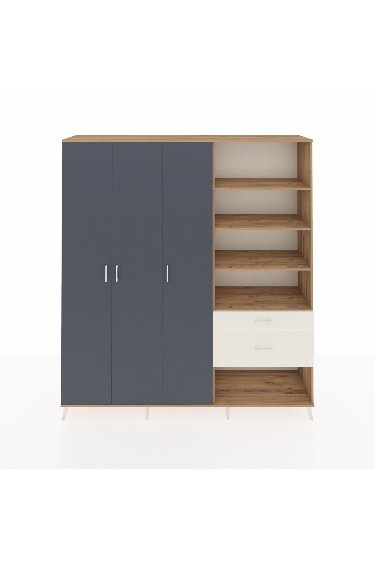 Hyperion Dolap 16 Raflı 2 Çekmeceli 3 Kapaklı 220x44x243 Çam-Antrasit/Aytaşı