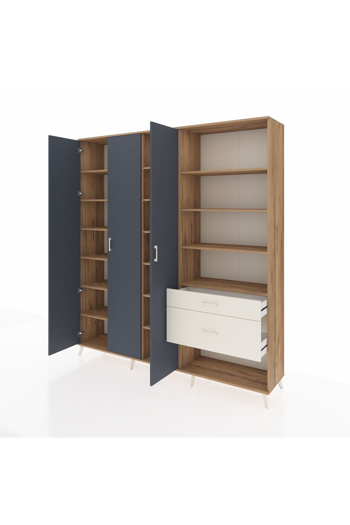 Hyperion Dolap 16 Raflı 2 Çekmeceli 3 Kapaklı 220x44x243 Çam-Antrasit/Aytaşı