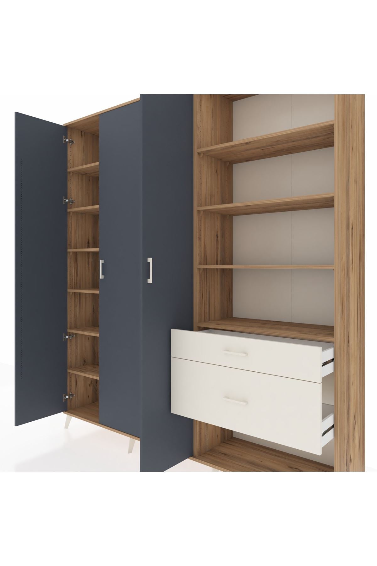 Hyperion Dolap 16 Raflı 2 Çekmeceli 3 Kapaklı 220x44x243 Çam-Antrasit/Aytaşı