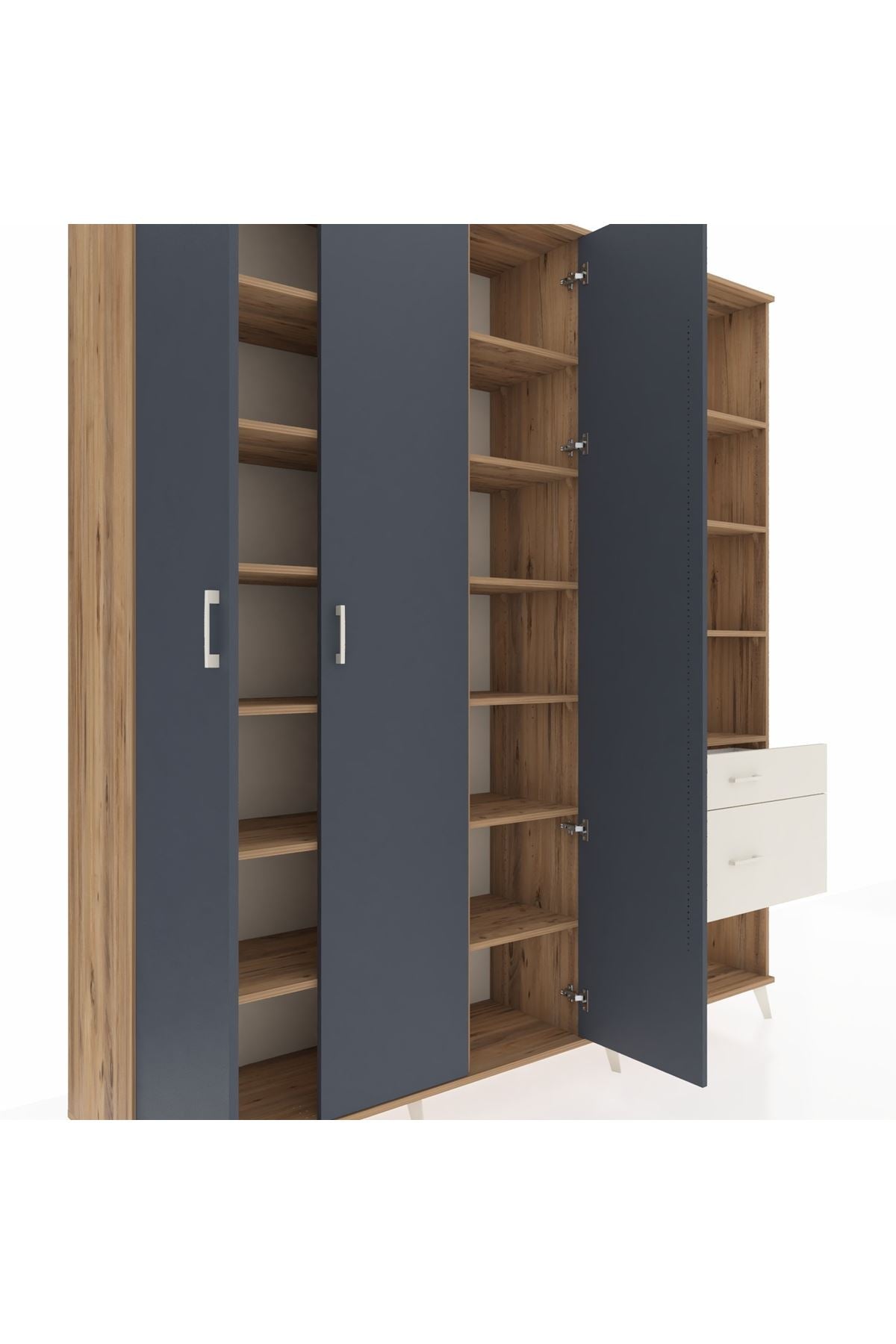 Hyperion Dolap 16 Raflı 2 Çekmeceli 3 Kapaklı 220x44x243 Çam-Antrasit/Aytaşı