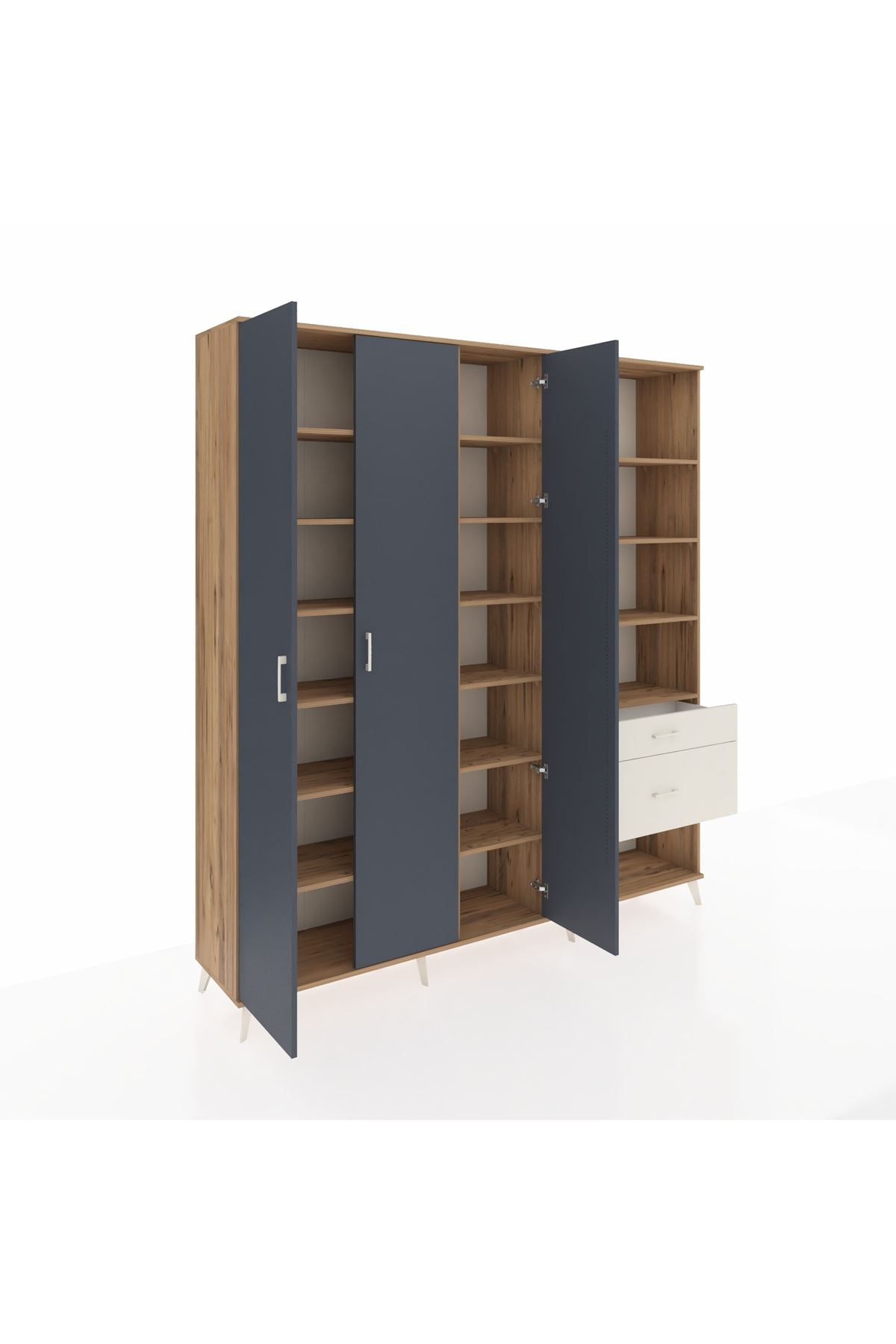 Hyperion Dolap 16 Raflı 2 Çekmeceli 3 Kapaklı 220x44x243 Çam-Antrasit/Aytaşı