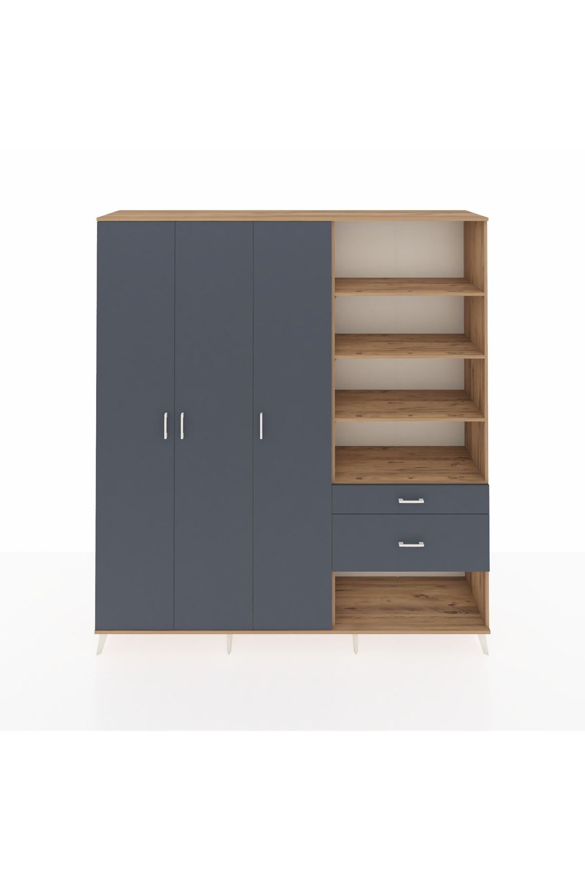 Hyperion Dolap 16 Raflı 2 Çekmeceli 3 Kapaklı 220x44x243 Çam-Antrasit/Antrasit