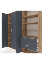 Hyperion Dolap 16 Raflı 2 Çekmeceli 3 Kapaklı 220x44x243 Çam-Antrasit/Antrasit