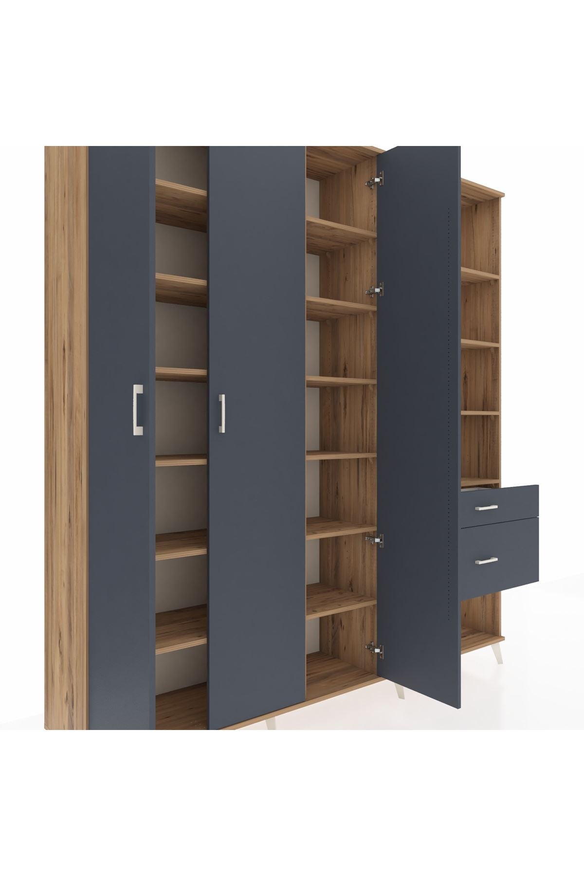 Hyperion Dolap 16 Raflı 2 Çekmeceli 3 Kapaklı 220x44x243 Çam-Antrasit/Antrasit