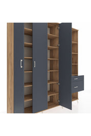 Hyperion Dolap 16 Raflı 2 Çekmeceli 3 Kapaklı 220x44x243 Çam-Antrasit/Antrasit