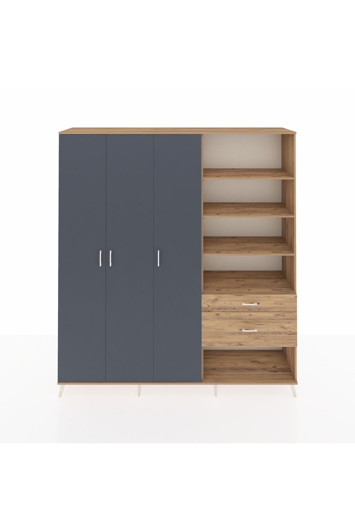 Hyperion Dolap 16 Raflı 2 Çekmeceli 3 Kapaklı 220x44x243 Çam-Antrasit/Çam