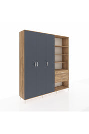 Hyperion Dolap 16 Raflı 2 Çekmeceli 3 Kapaklı 220x44x243 Çam-Antrasit/Çam