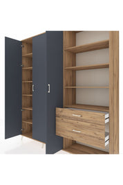 Hyperion Dolap 16 Raflı 2 Çekmeceli 3 Kapaklı 220x44x243 Çam-Antrasit/Çam