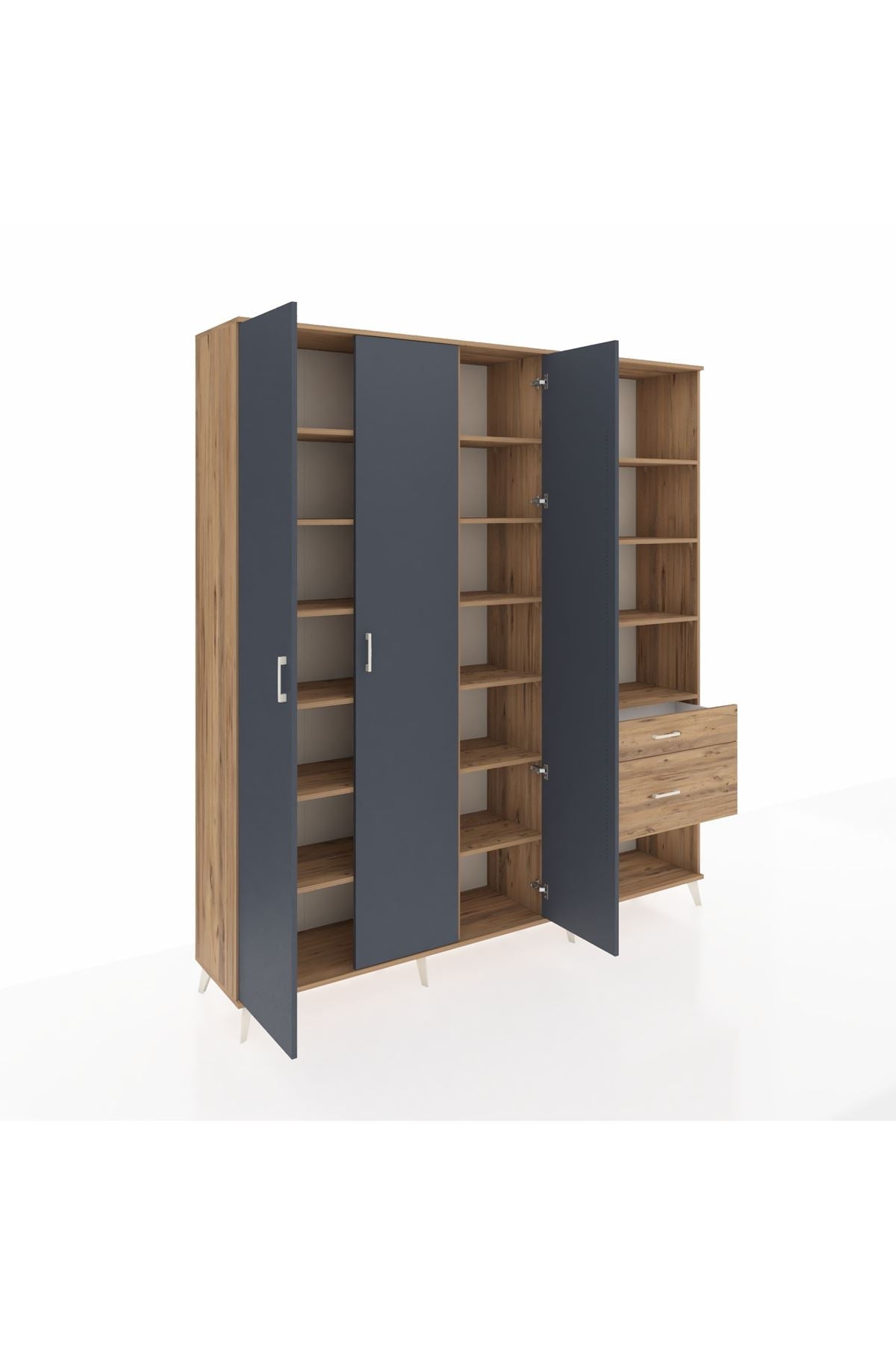 Hyperion Dolap 16 Raflı 2 Çekmeceli 3 Kapaklı 220x44x243 Çam-Antrasit/Çam