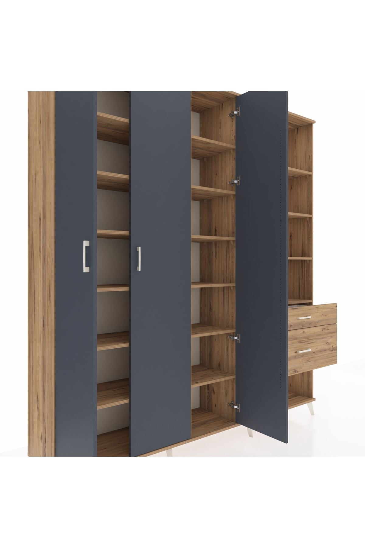 Hyperion Dolap 16 Raflı 2 Çekmeceli 3 Kapaklı 220x44x243 Çam-Antrasit/Çam