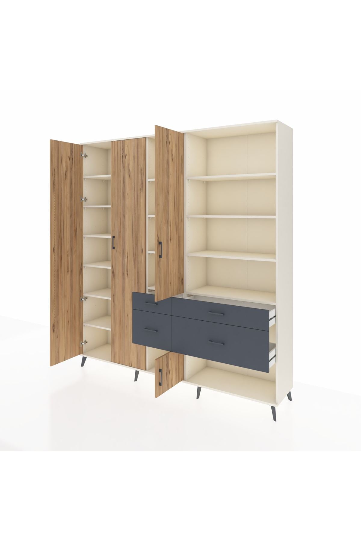 Hyperion Dolap 14 Raflı 4 Çekmeceli 4 Kapaklı 220x44x243 Aytaşı-Çam/Antrasit