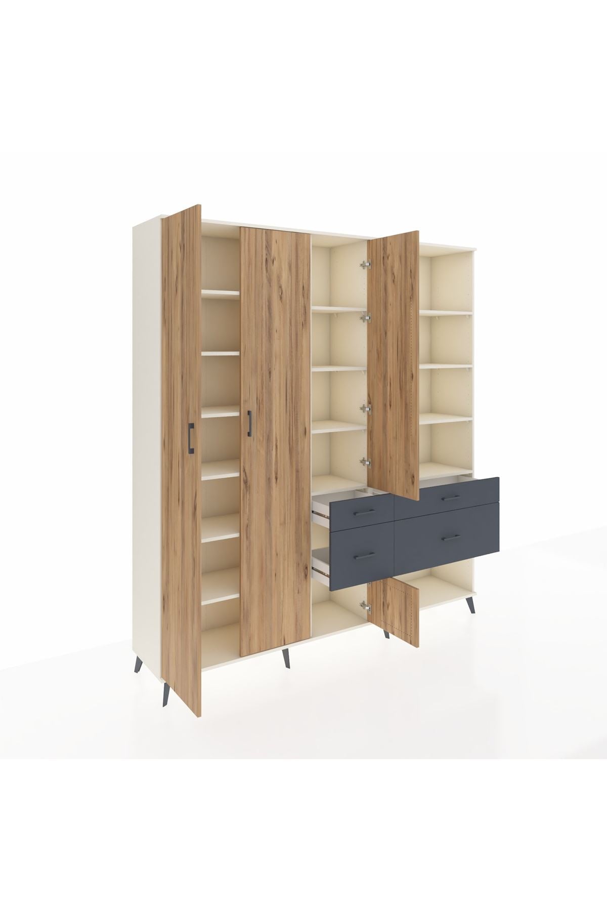 Hyperion Dolap 14 Raflı 4 Çekmeceli 4 Kapaklı 220x44x243 Aytaşı-Çam/Antrasit