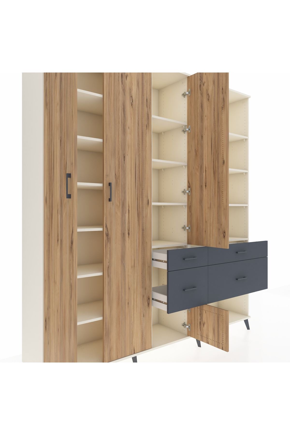 Hyperion Dolap 14 Raflı 4 Çekmeceli 4 Kapaklı 220x44x243 Aytaşı-Çam/Antrasit