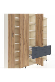 Hyperion Dolap 14 Raflı 4 Çekmeceli 4 Kapaklı 220x44x243 Aytaşı-Çam/Antrasit