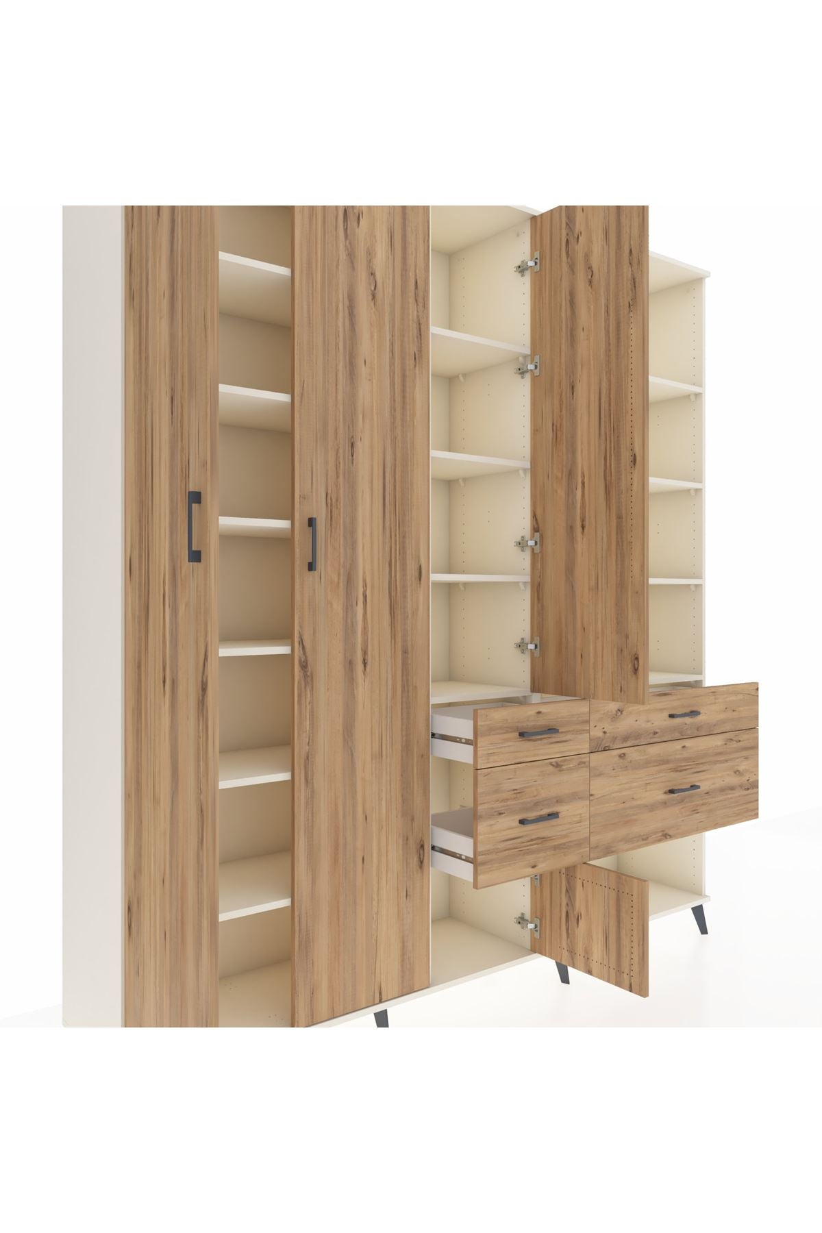 Hyperion Dolap 14 Raflı 4 Çekmeceli 4 Kapaklı 220x44x243 Aytaşı-Çam/Çam