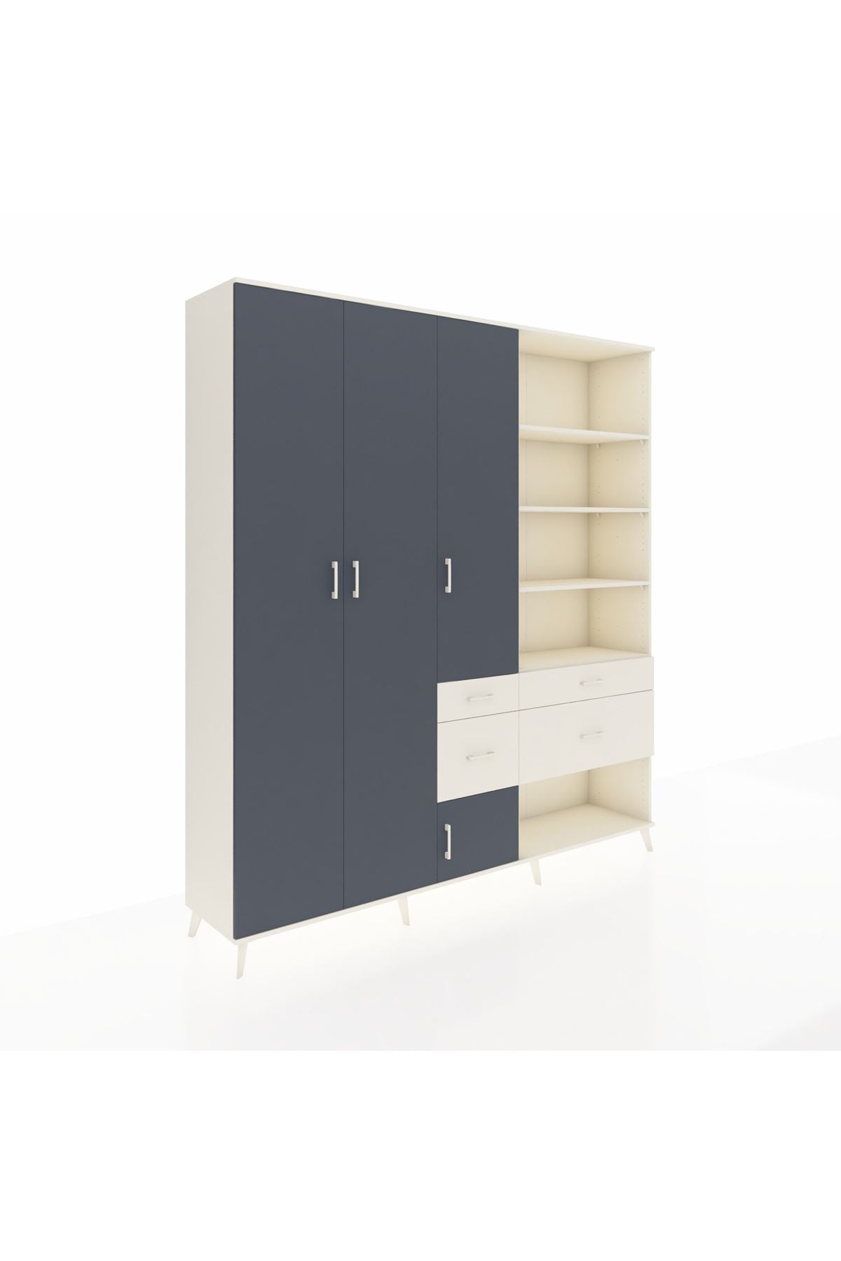 Hyperion Dolap 14 Raflı 4 Çekmeceli 4 Kapaklı 220x44x243 Aytaşı-Antrasit/Aytaşı