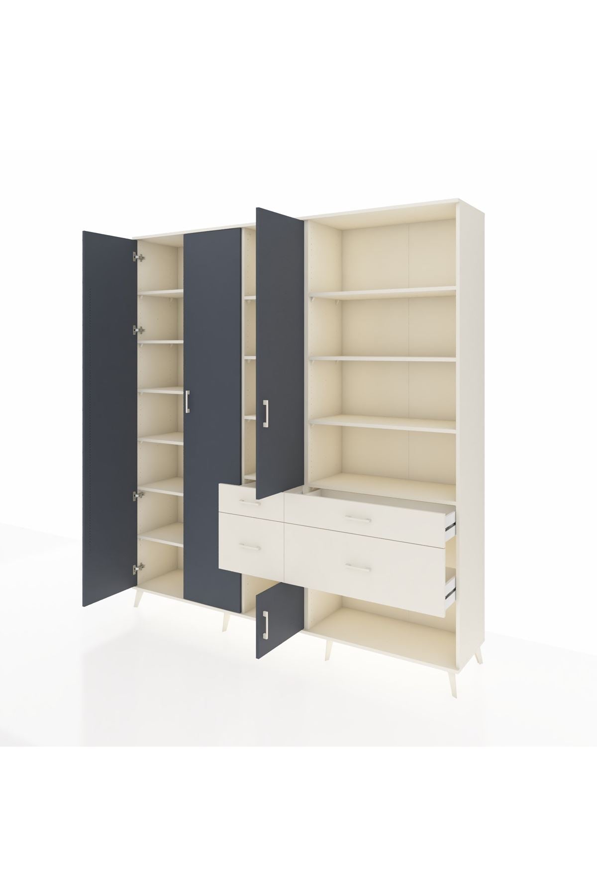 Hyperion Dolap 14 Raflı 4 Çekmeceli 4 Kapaklı 220x44x243 Aytaşı-Antrasit/Aytaşı