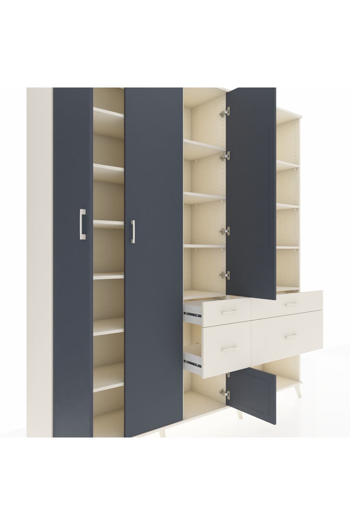 Hyperion Dolap 14 Raflı 4 Çekmeceli 4 Kapaklı 220x44x243 Aytaşı-Antrasit/Aytaşı