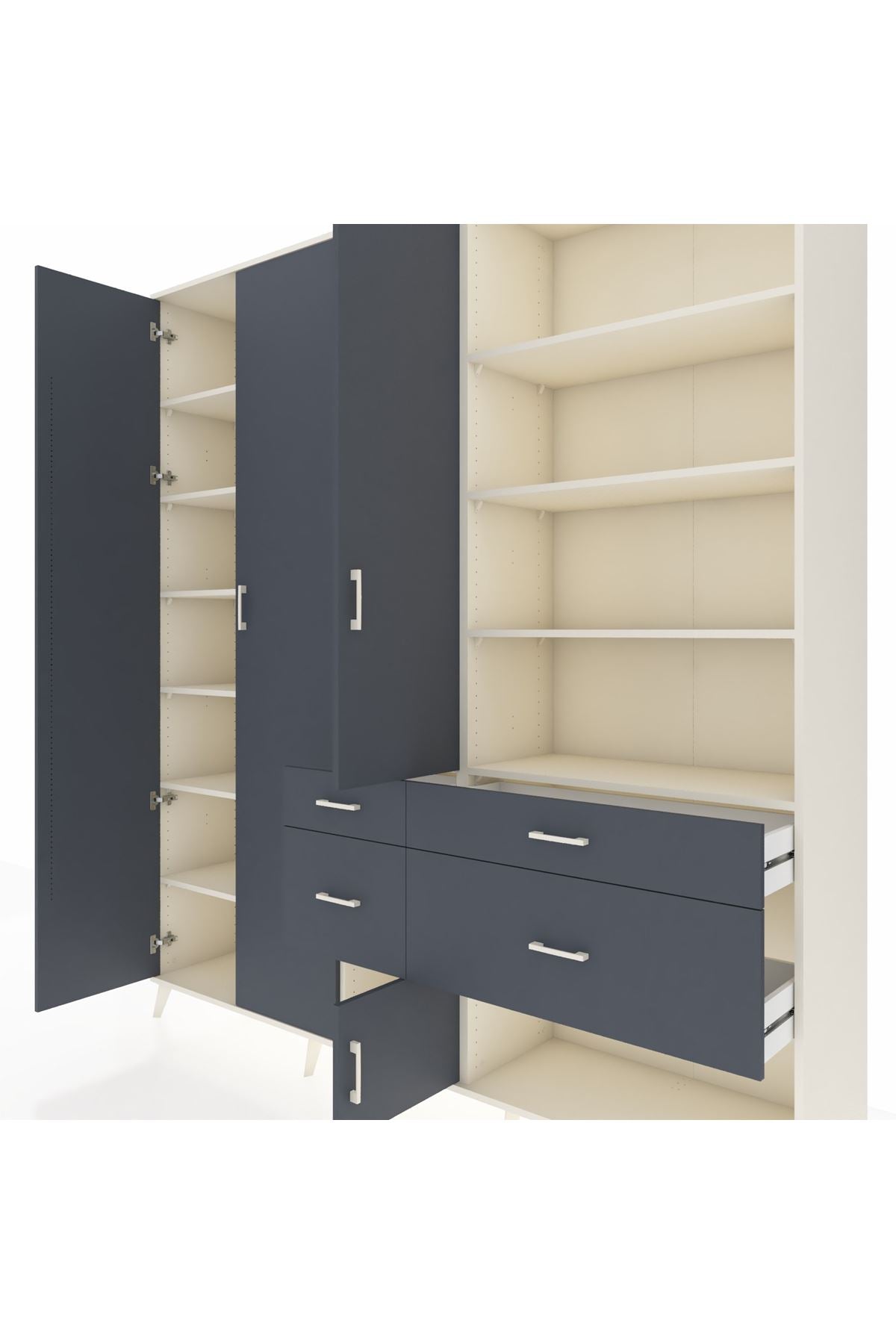 Hyperion Dolap 14 Raflı 4 Çekmeceli 4 Kapaklı 220x44x243 Aytaşı-Antrasit/Antrasit