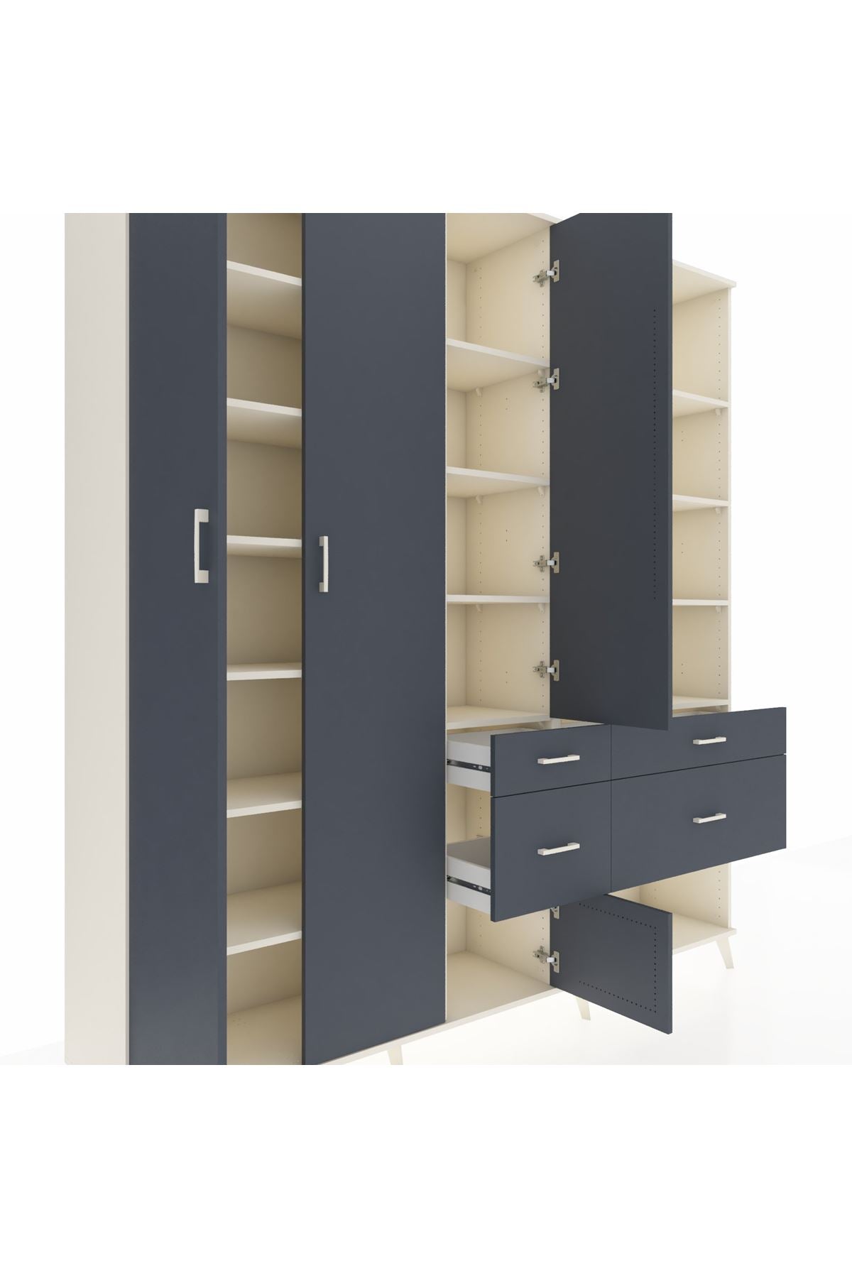 Hyperion Dolap 14 Raflı 4 Çekmeceli 4 Kapaklı 220x44x243 Aytaşı-Antrasit/Antrasit