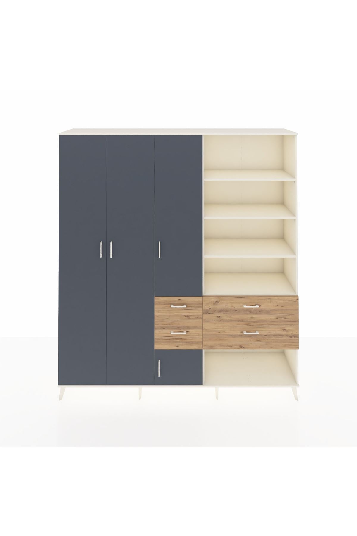 Hyperion Dolap 14 Raflı 4 Çekmeceli 4 Kapaklı 220x44x243 Aytaşı-Antrasit/Çam