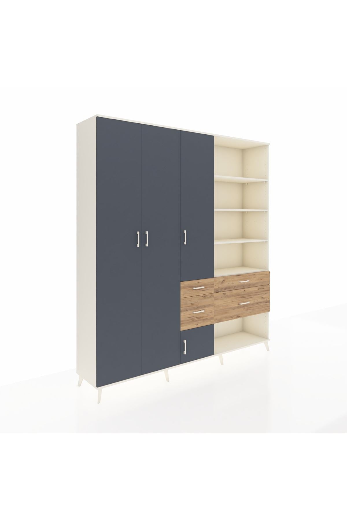 Hyperion Dolap 14 Raflı 4 Çekmeceli 4 Kapaklı 220x44x243 Aytaşı-Antrasit/Çam