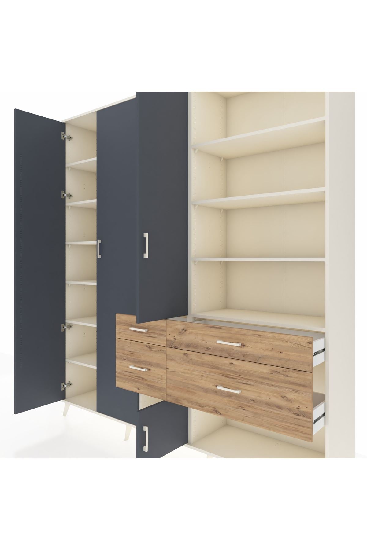 Hyperion Dolap 14 Raflı 4 Çekmeceli 4 Kapaklı 220x44x243 Aytaşı-Antrasit/Çam