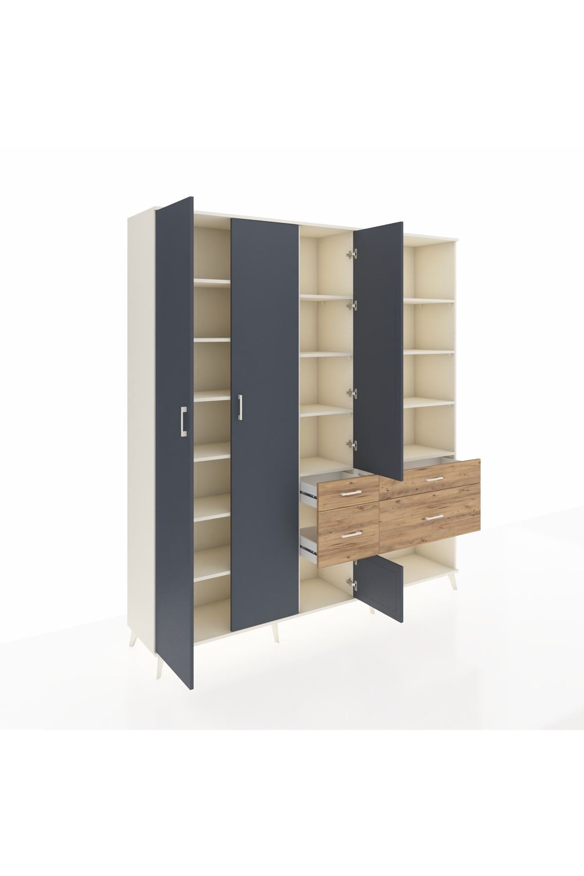 Hyperion Dolap 14 Raflı 4 Çekmeceli 4 Kapaklı 220x44x243 Aytaşı-Antrasit/Çam