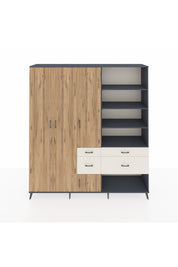 Hyperion Dolap 14 Raflı 4 Çekmeceli 4 Kapaklı 220x44x243 Antrasit-Çam/Aytaşı