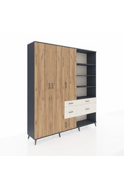 Hyperion Dolap 14 Raflı 4 Çekmeceli 4 Kapaklı 220x44x243 Antrasit-Çam/Aytaşı