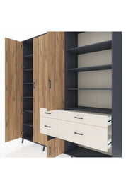 Hyperion Dolap 14 Raflı 4 Çekmeceli 4 Kapaklı 220x44x243 Antrasit-Çam/Aytaşı