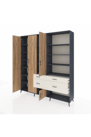 Hyperion Dolap 14 Raflı 4 Çekmeceli 4 Kapaklı 220x44x243 Antrasit-Çam/Aytaşı