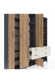 Hyperion Dolap 14 Raflı 4 Çekmeceli 4 Kapaklı 220x44x243 Antrasit-Çam/Aytaşı