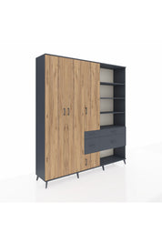 Hyperion Dolap 14 Raflı 4 Çekmeceli 4 Kapaklı 220x44x243 Antrasit-Çam/Antrasit
